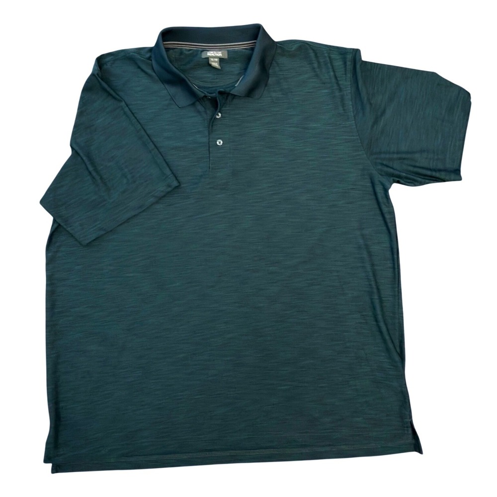 Kenneth Cole Reaction Mens XL Polo Shirt Dark Teal Space Dye Stretch Short Slev